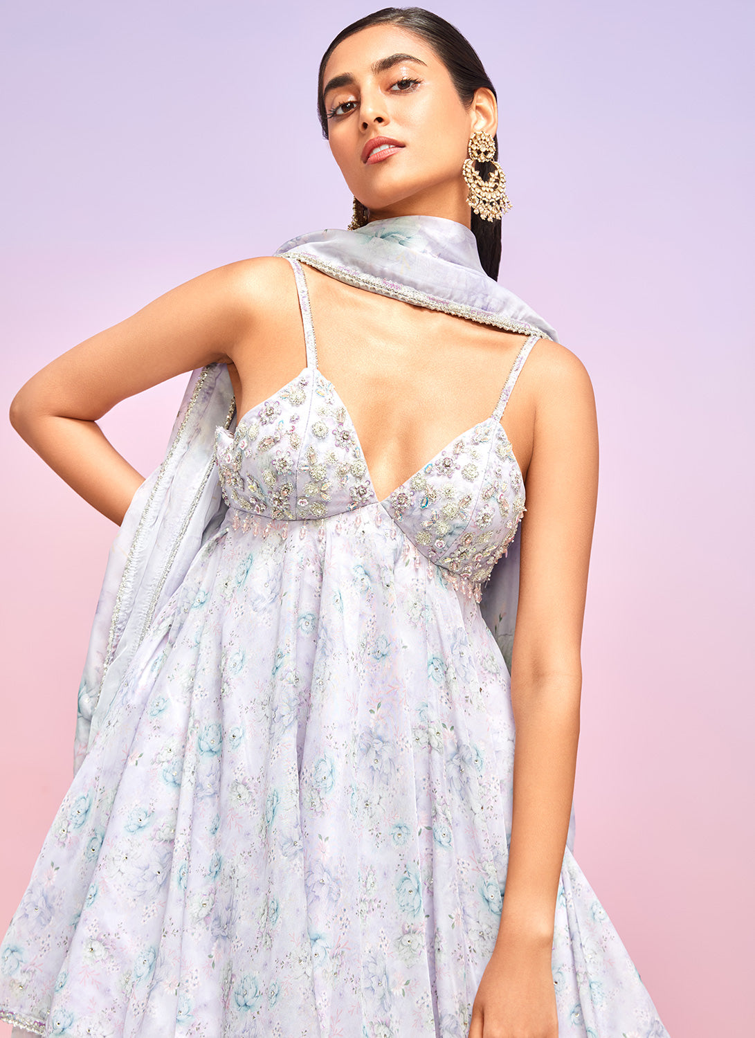 Purple Floral Embellished Sharara