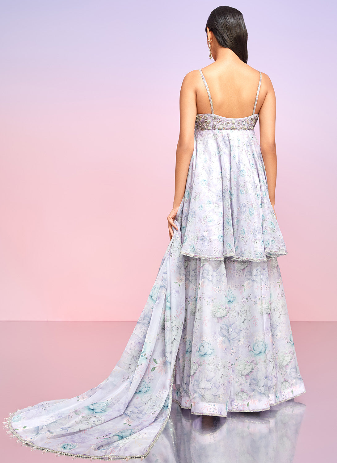 Purple Floral Embellished Sharara