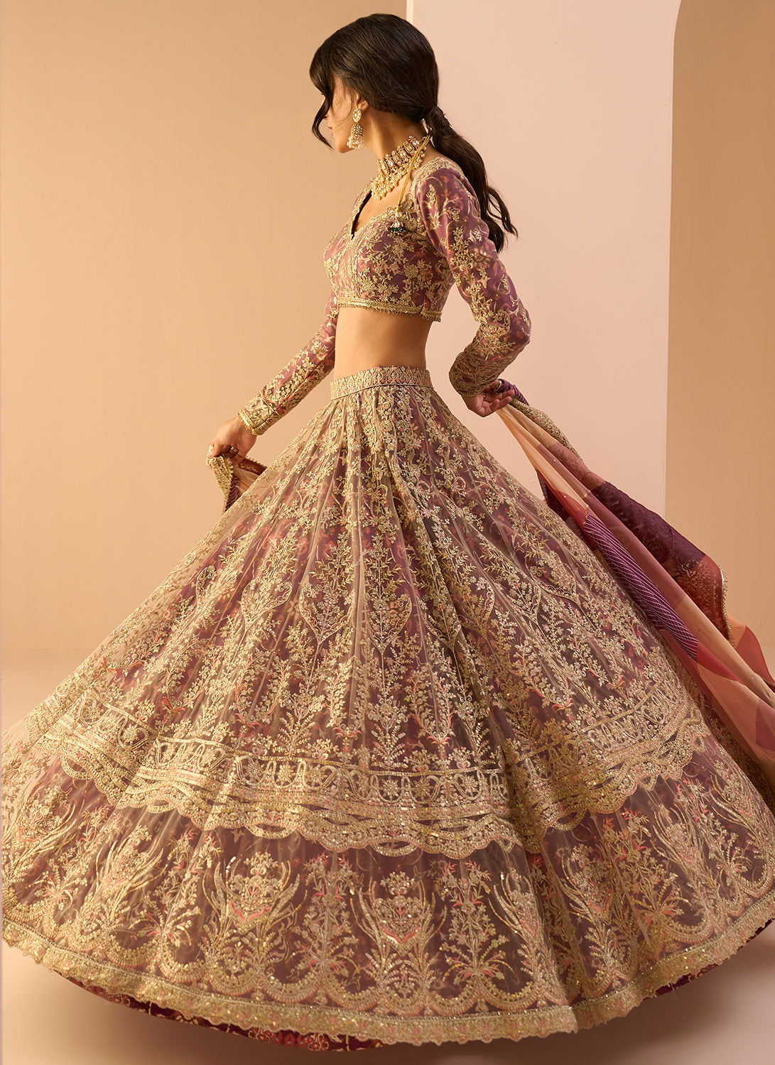 Magenta Multicolor Embroidered Lehenga