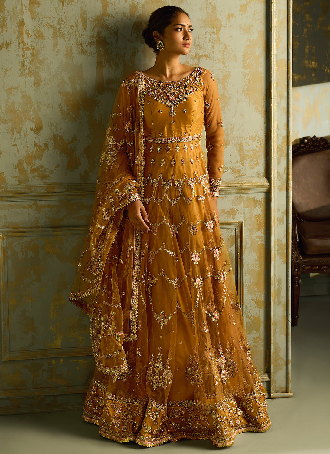 Mustard Embroidered Anarkali