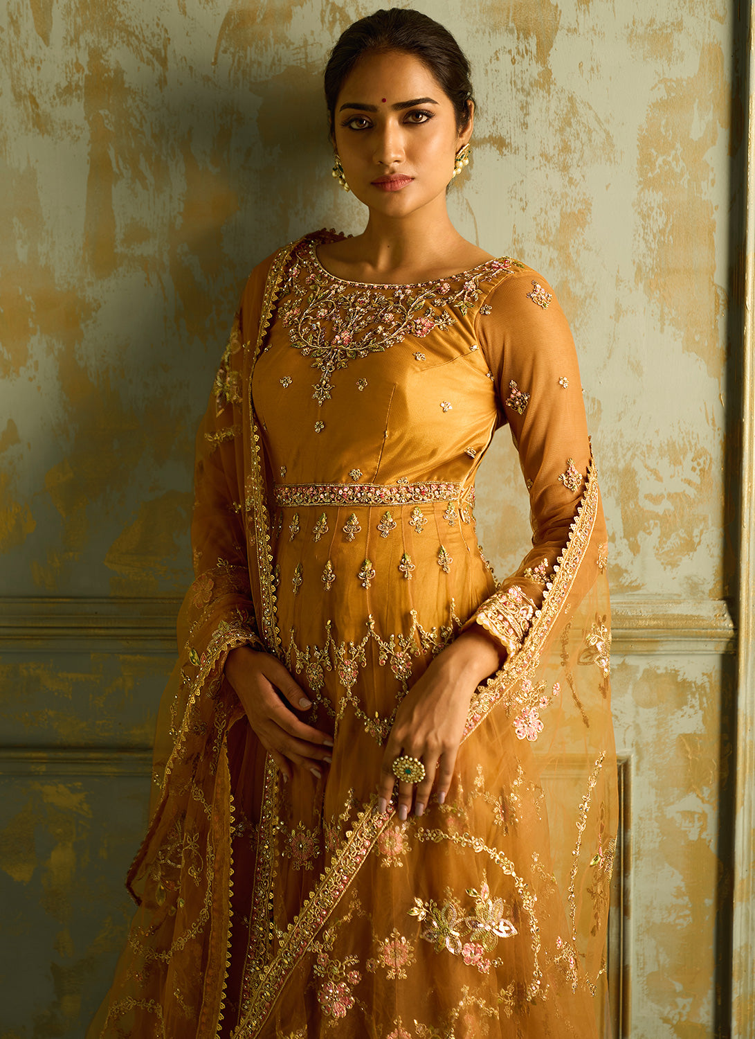 Mustard Embroidered Anarkali