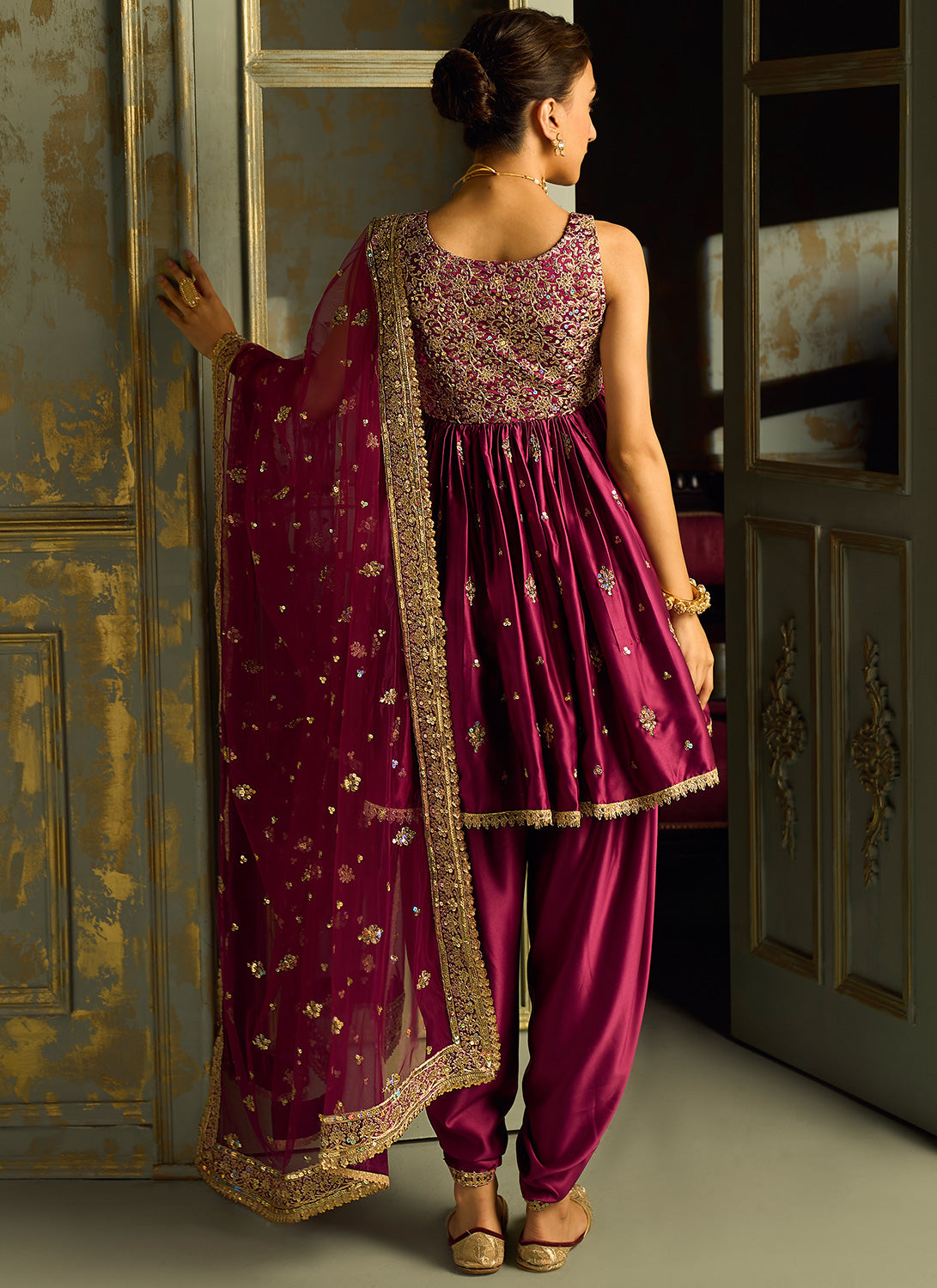 Pink Embroidered Peplum Style Punjabi Suit