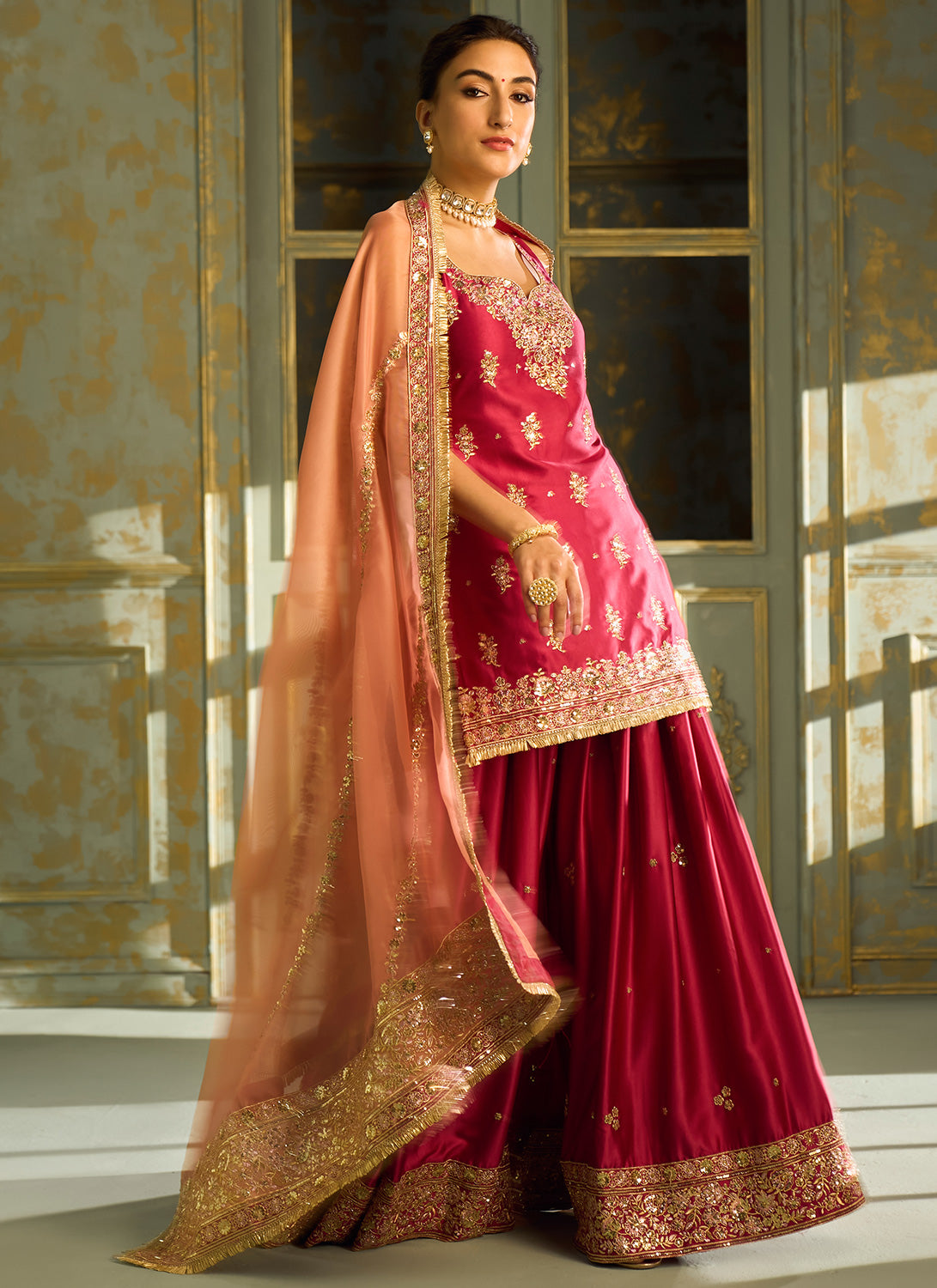 Pink Embroidered Sharara Suit