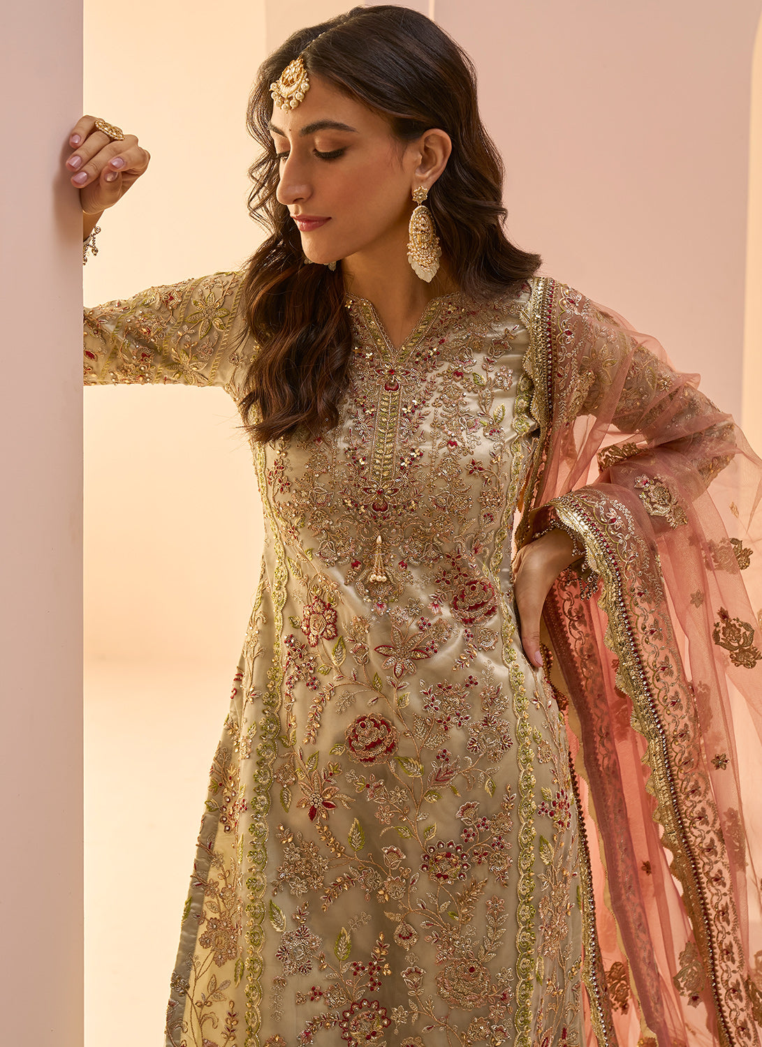 Dusty Mint Multicolor Embroidered Palazzo Suit