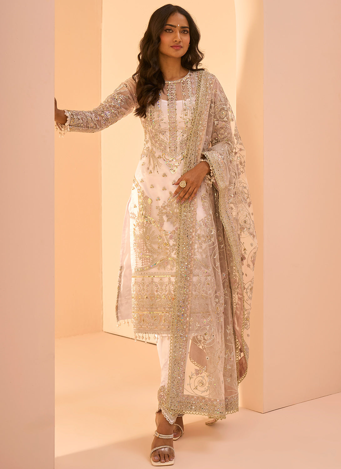 Soft Blush Embroidered Straight Suit