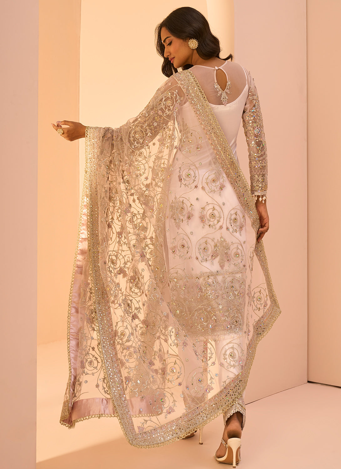 Soft Blush Embroidered Straight Suit
