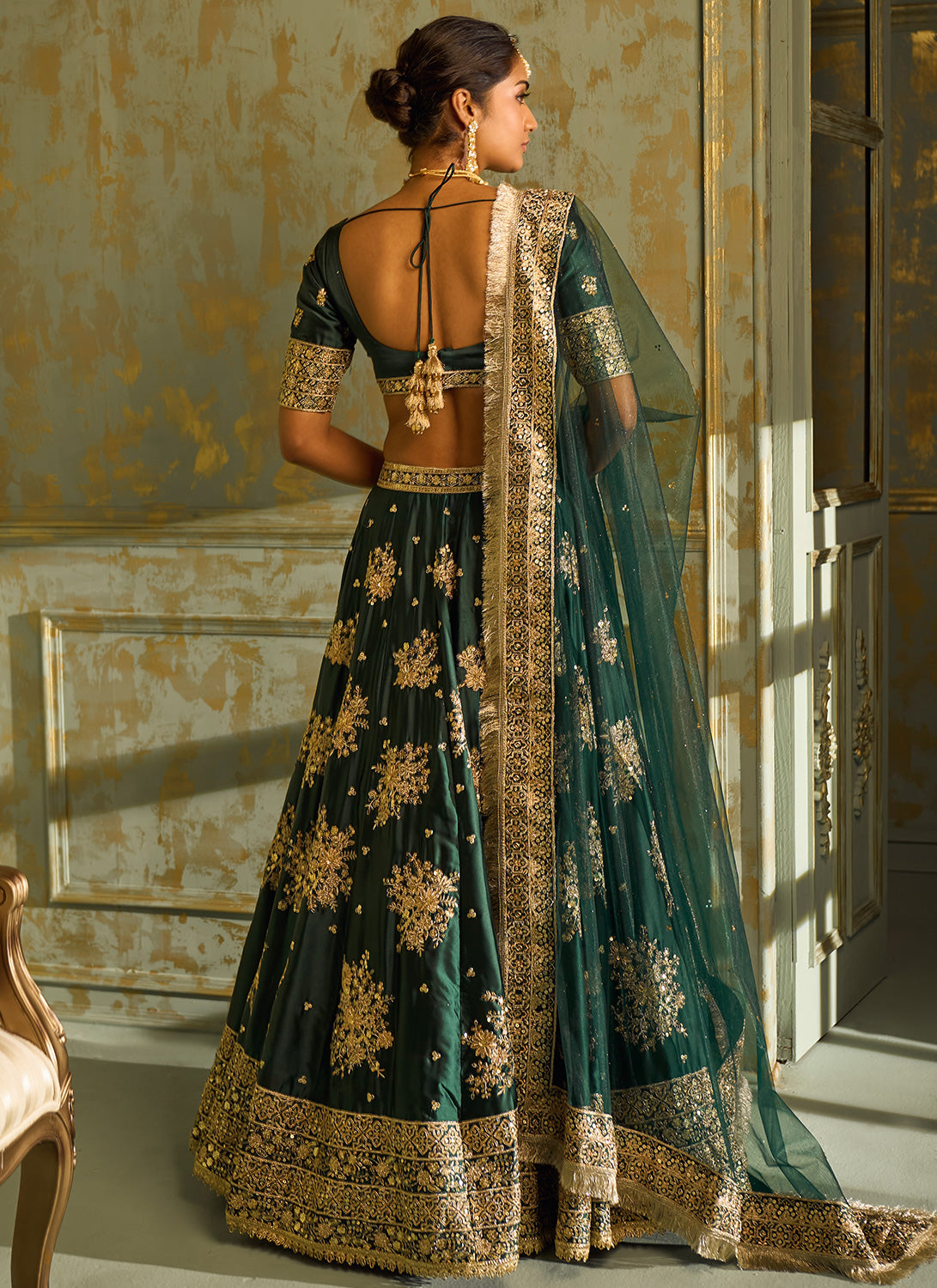Dark Green Embroidered Lehenga