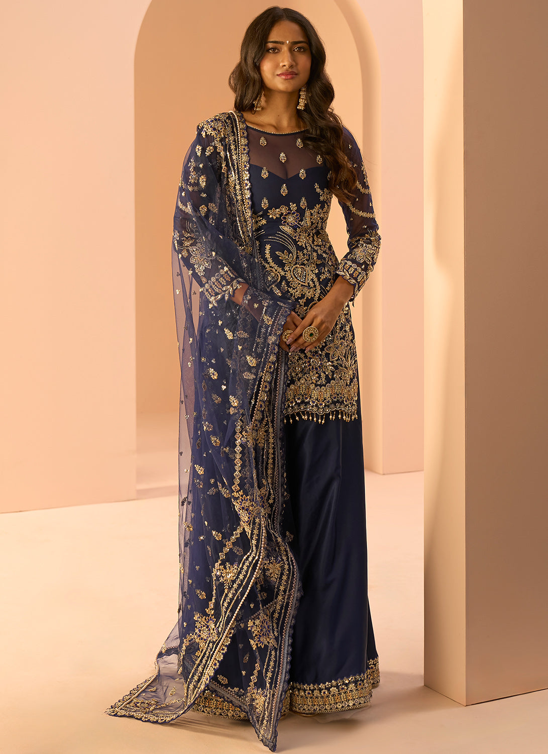 Blue Embroidered Sharara Suit