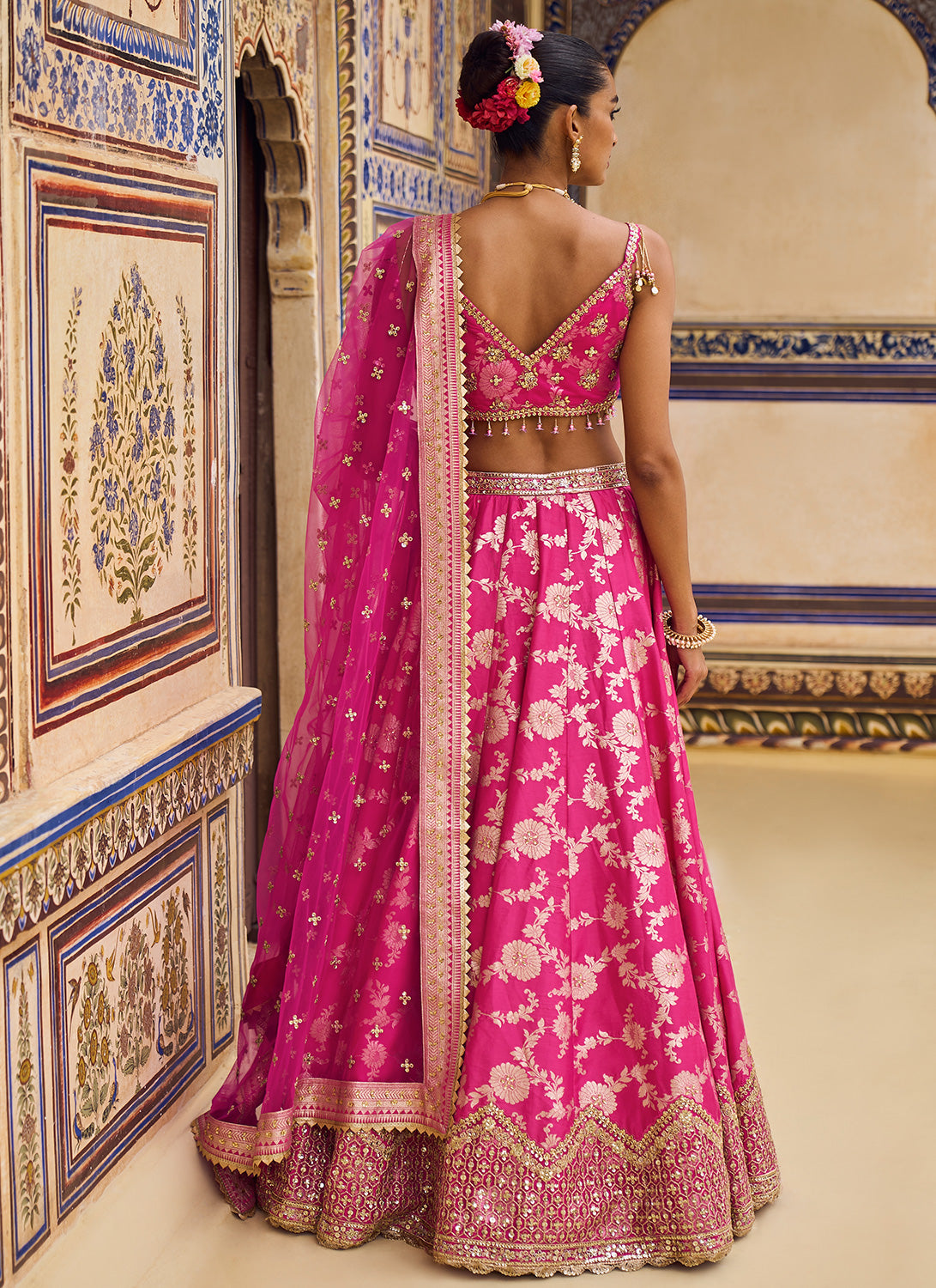 Pink Embroidered Brocade Lehenga