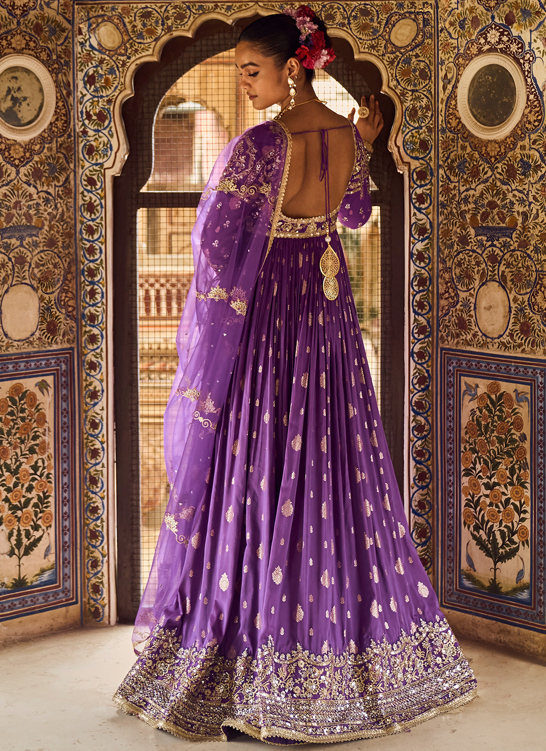 Purple Embroidered Brocade Anarkali