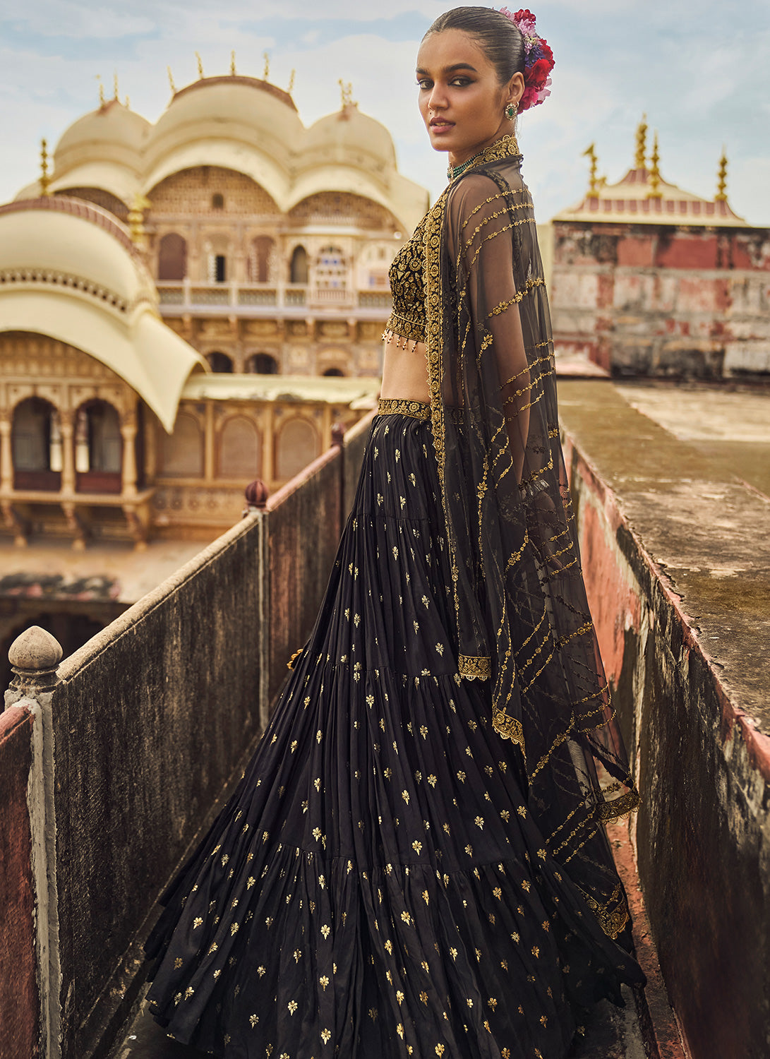 Black and Gold Embroidered Lehenga