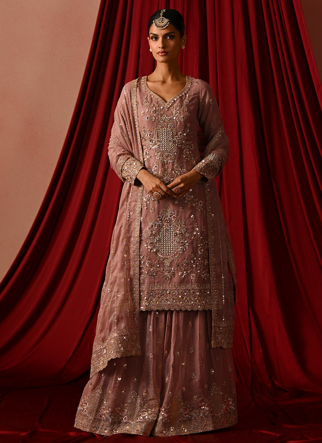Lavender Embroidered Tissue Sharara Suit