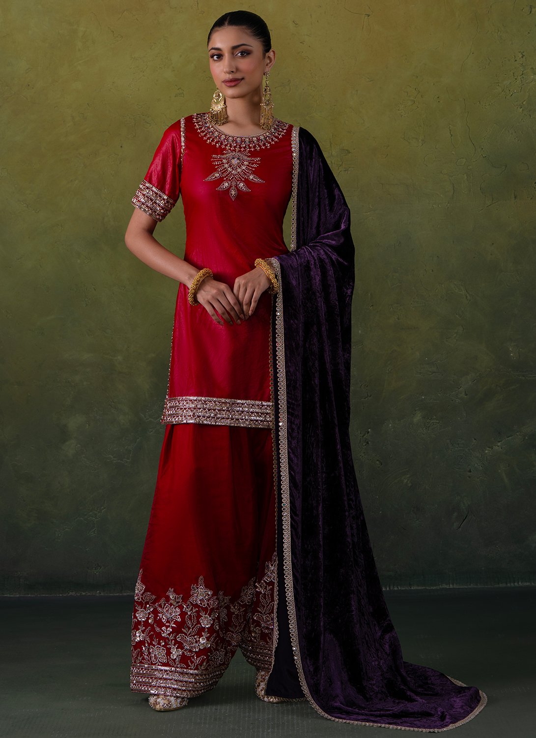 Red Embroidered Silk Salwar Suit