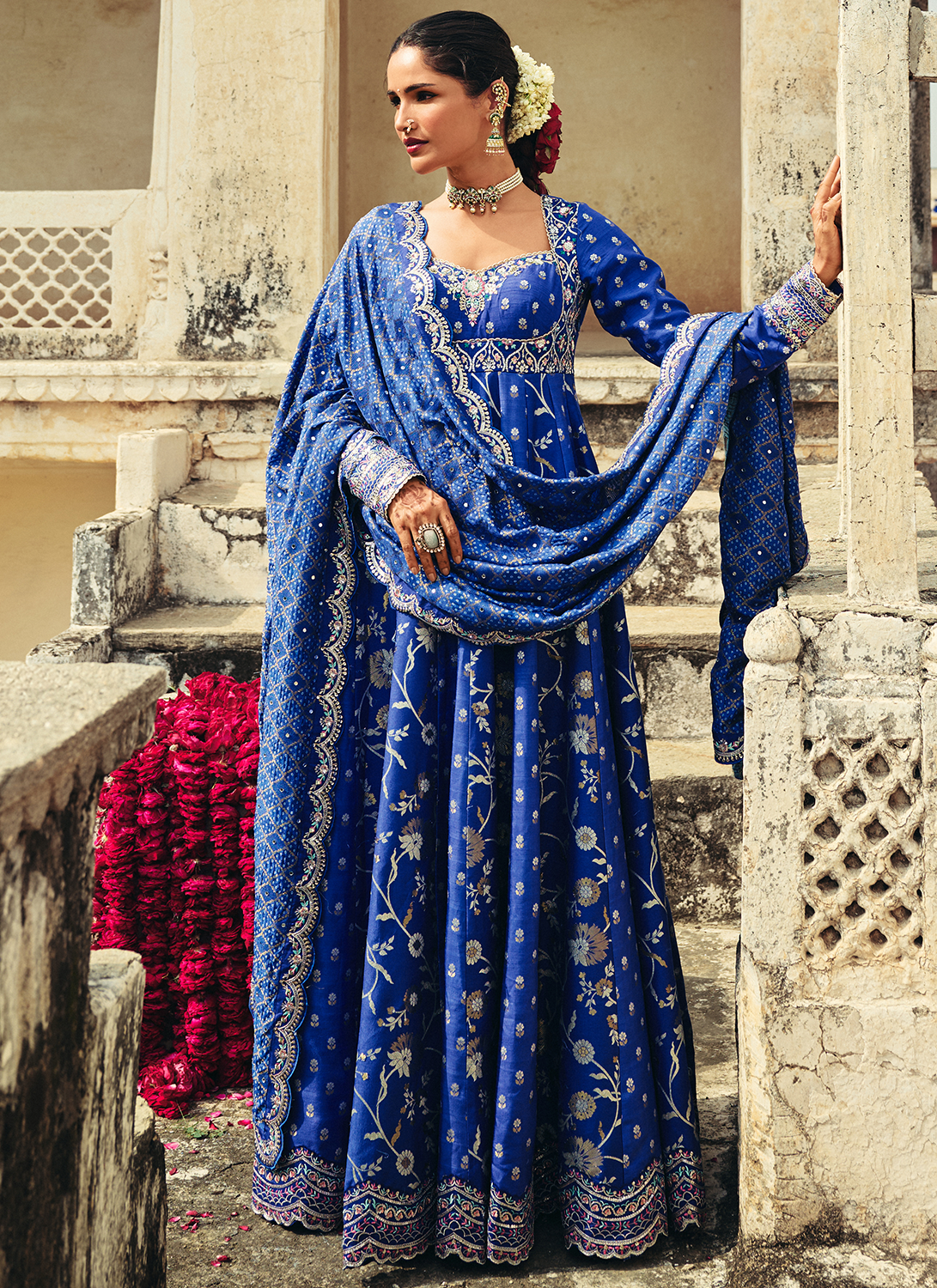 Royal Blue Embroidered Silk Anarkali