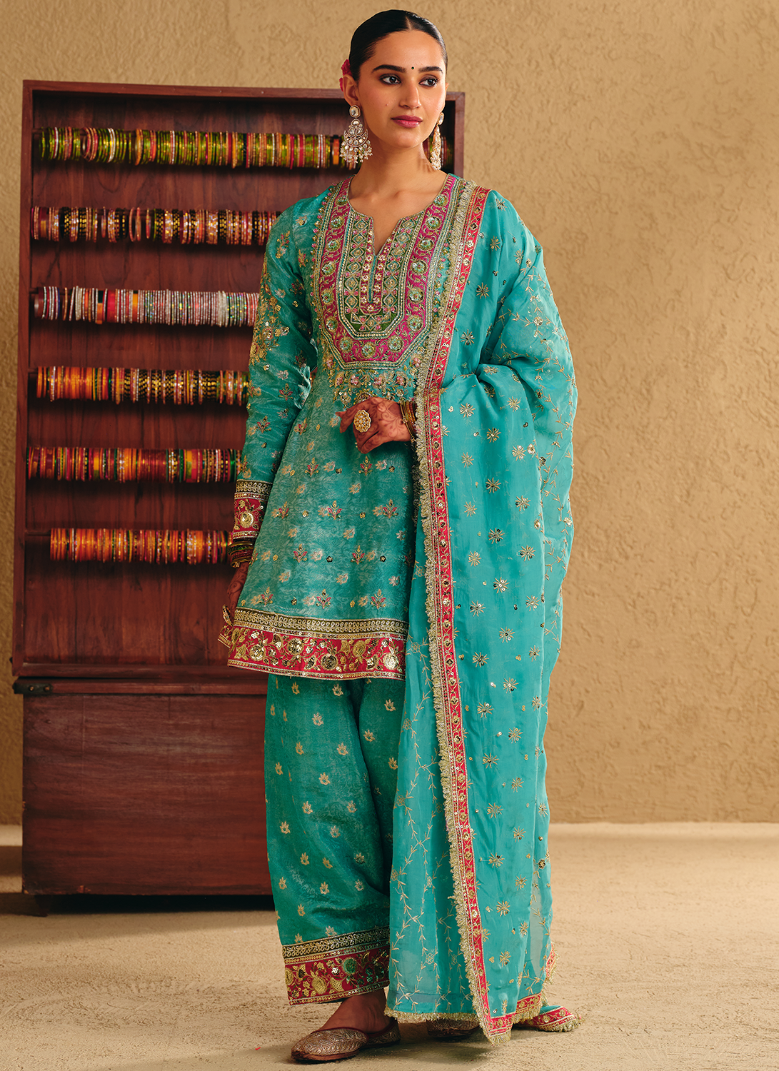 Sea Green Embroidered Viscose Brocade Salwar Suit