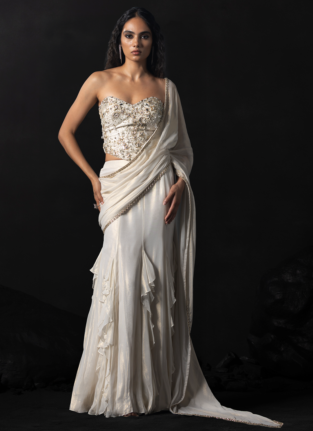 White Embroidered Georgette Saree