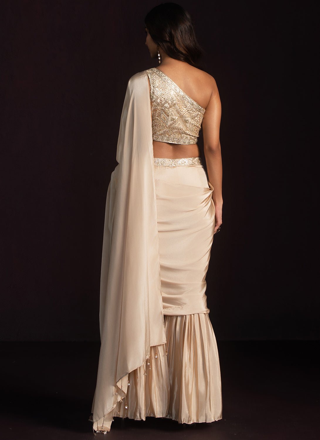 Beige Embroidered Gharara Style Saree - Lashkaraa