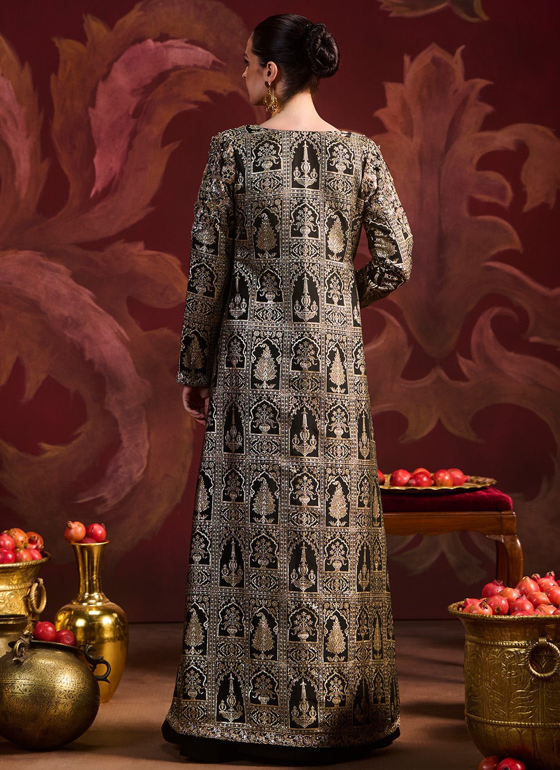 Black and Gold Brocade Jacket Style Set - Lashkaraa