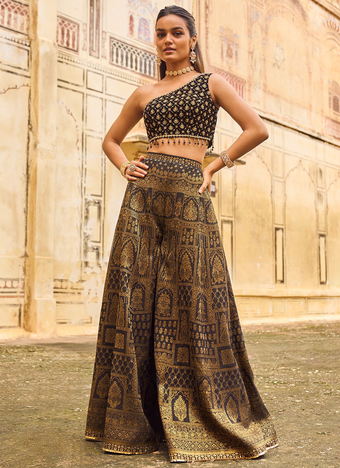 Black and Gold Embroidered Pant Set - Lashkaraa