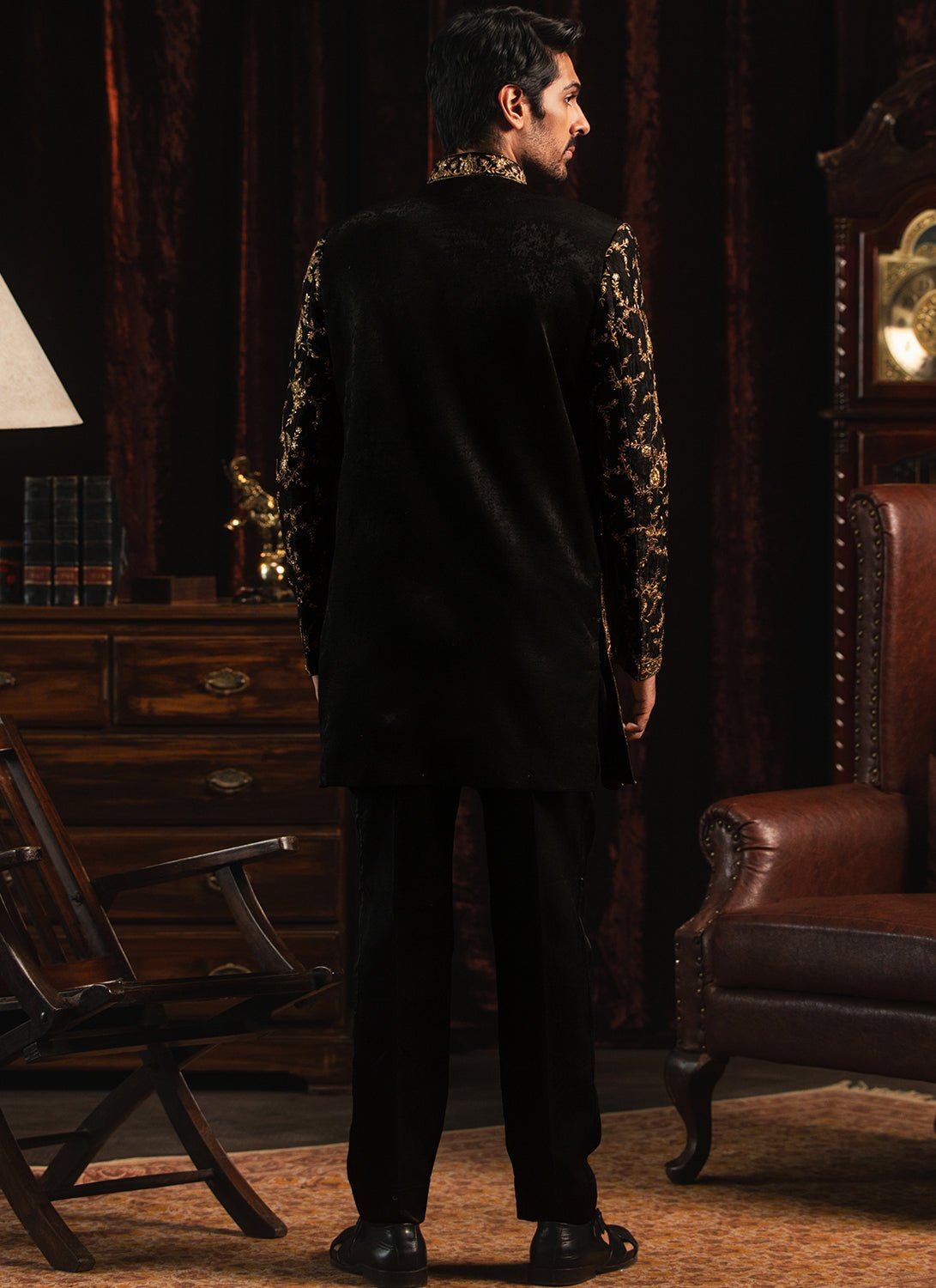 Black and Gold Embroidered Sherwani - Lashkaraa