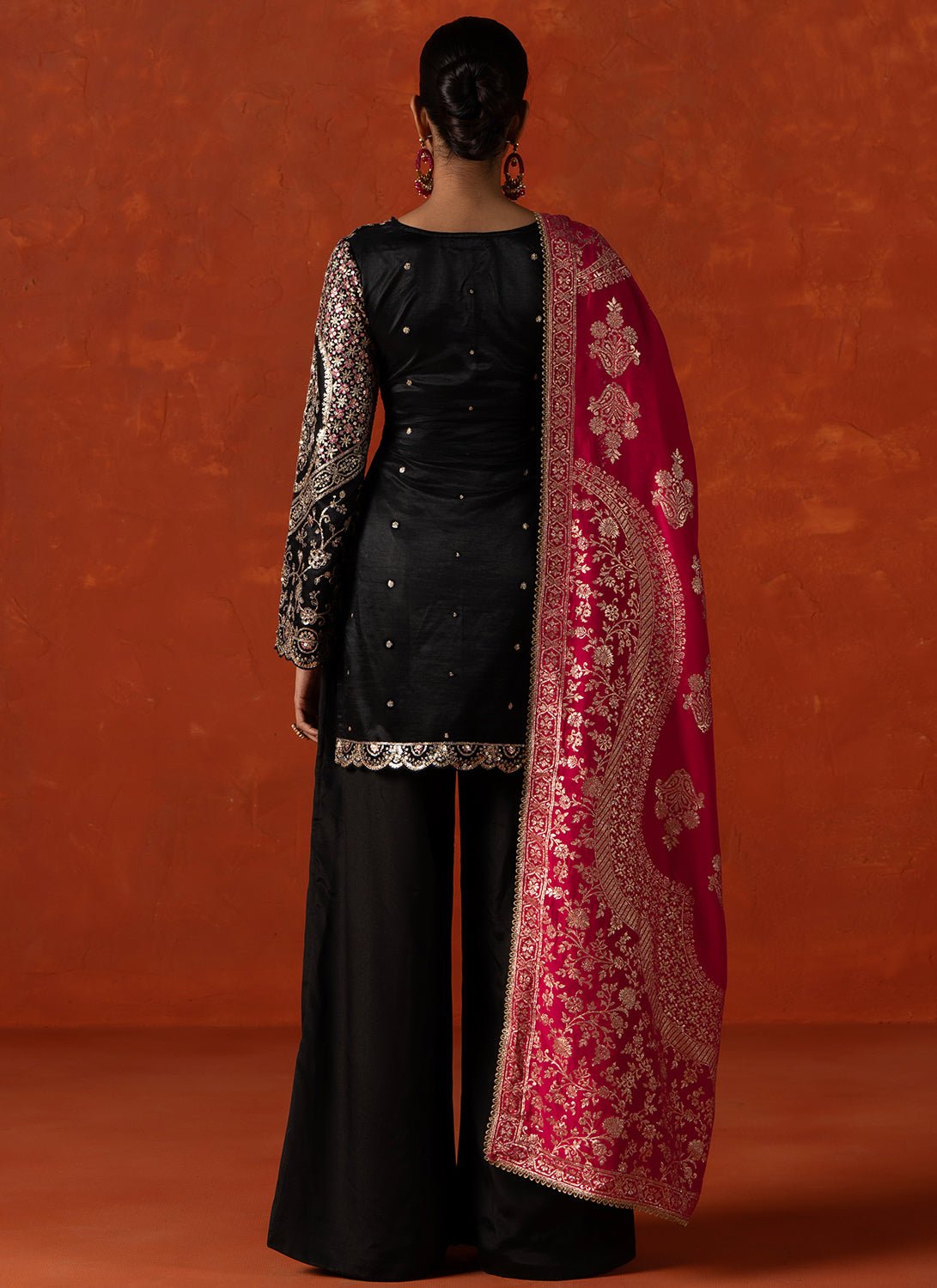 Black and Pink Embroidered Palazzo Suit - Lashkaraa
