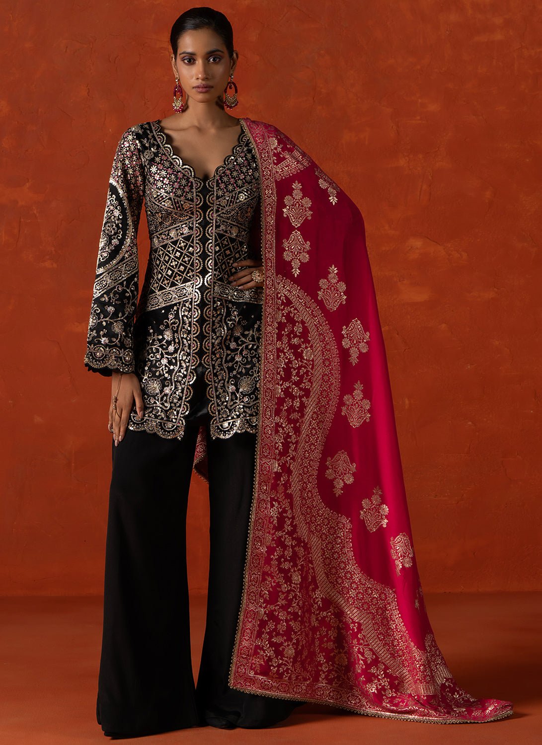 Black and Pink Embroidered Palazzo Suit - Lashkaraa