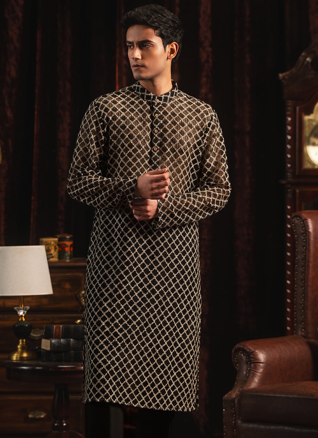 Black Crochet Cotton Kurta Set - Lashkaraa