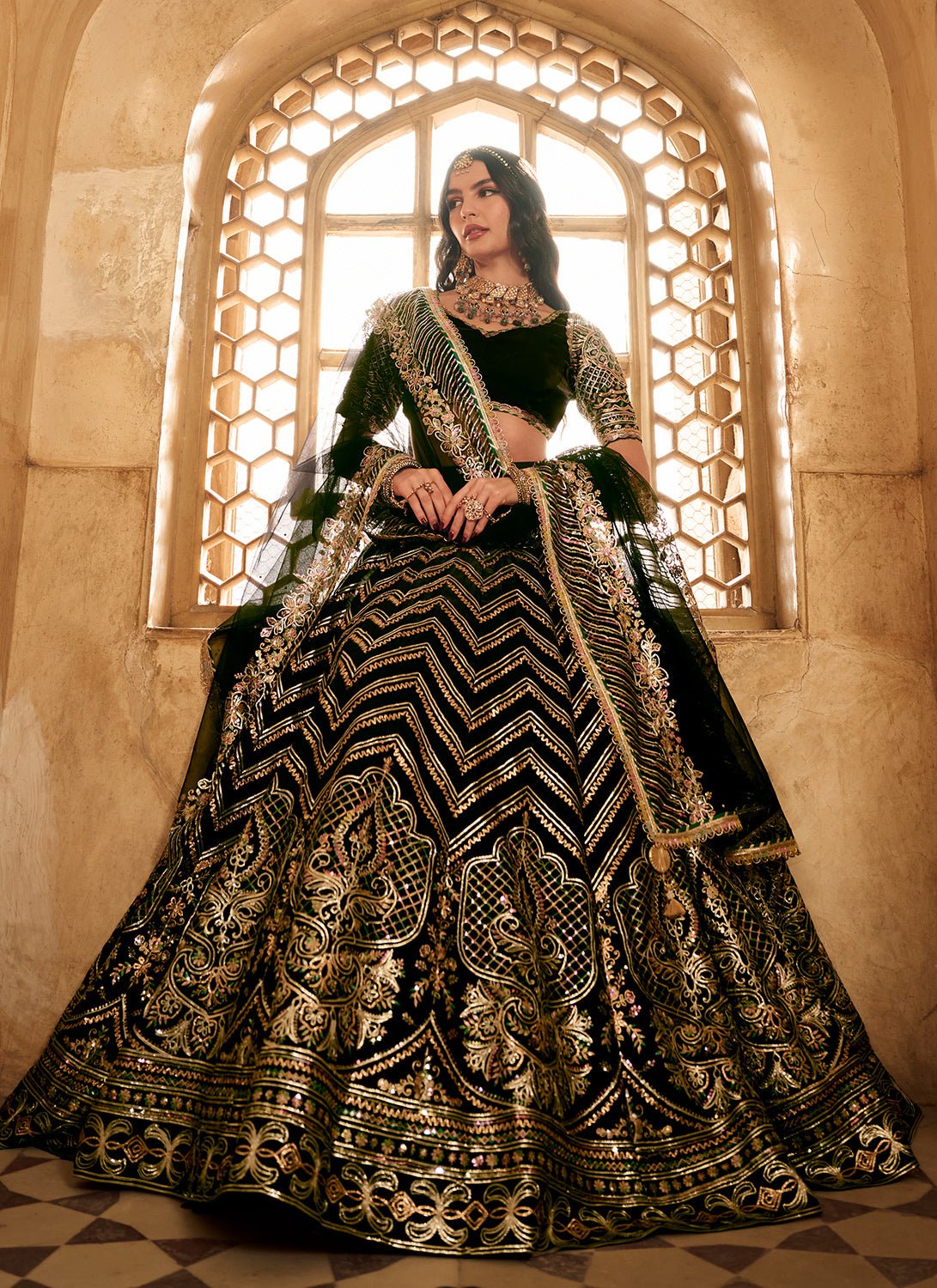 Black Embroidered Satin Organza Lehenga - Lashkaraa