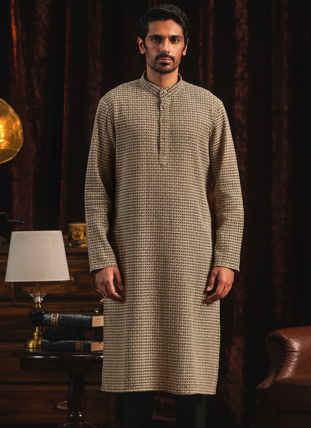 Black Knitted Cotton Kurta Set - Lashkaraa