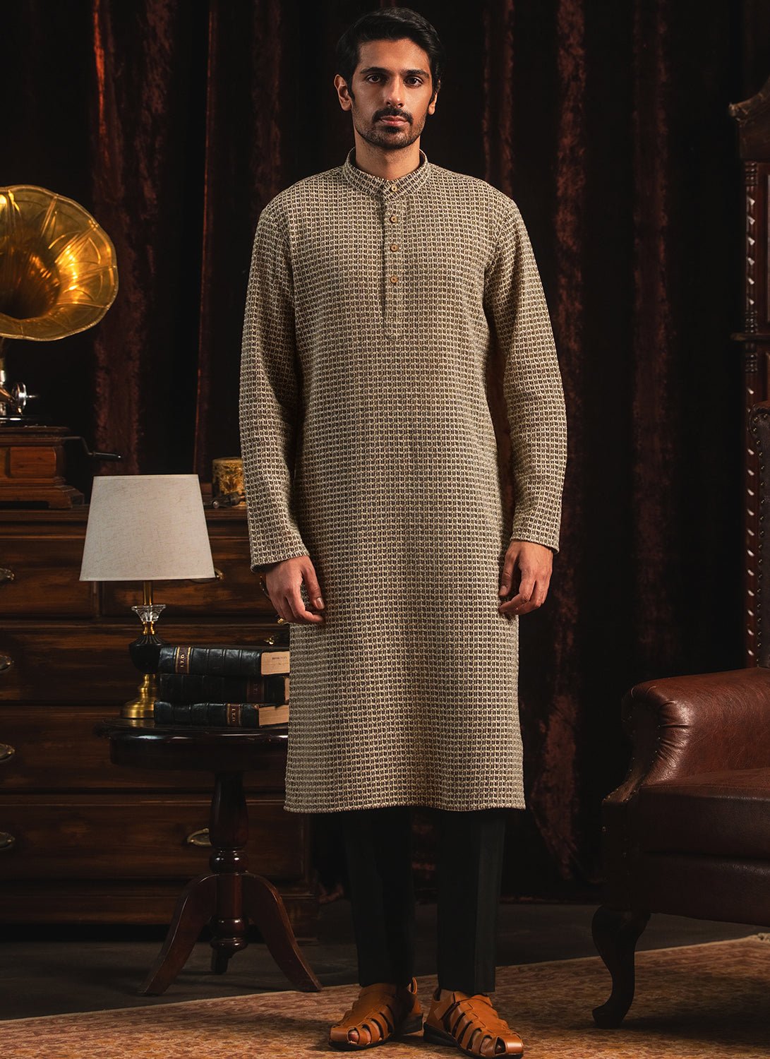 Black Knitted Cotton Kurta Set - Lashkaraa