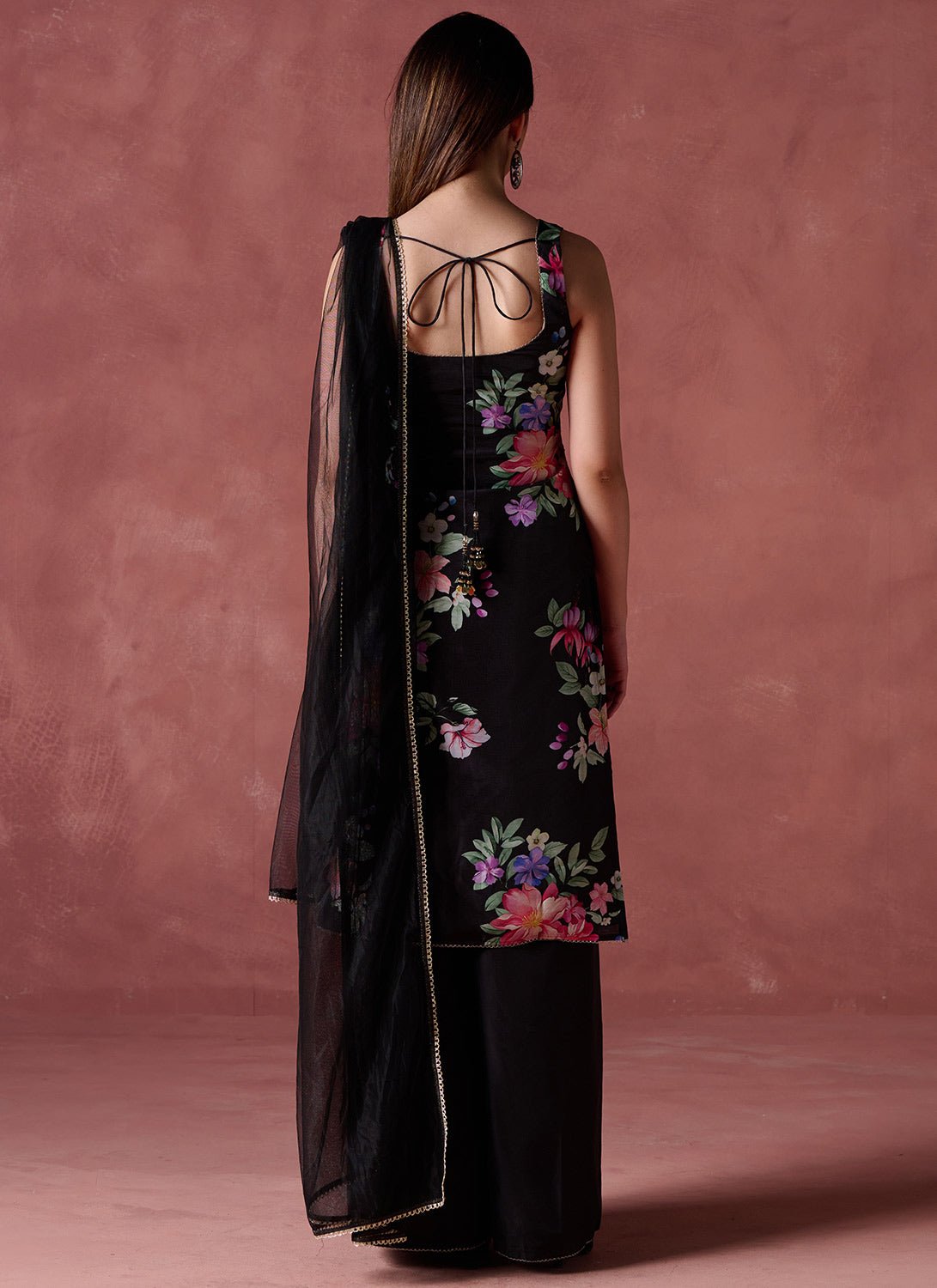 Black Multicolor Floral Printed Palazzo Suit - Lashkaraa
