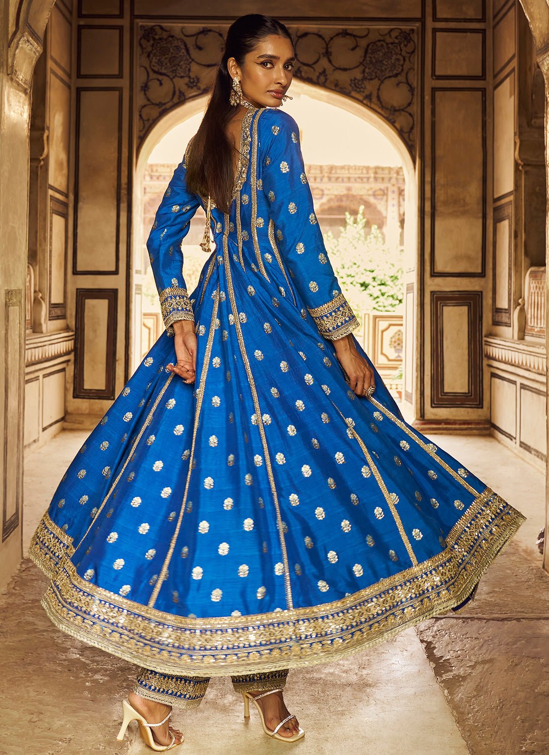 Blue Embroidered Anarkali Style Palazzo - Lashkaraa