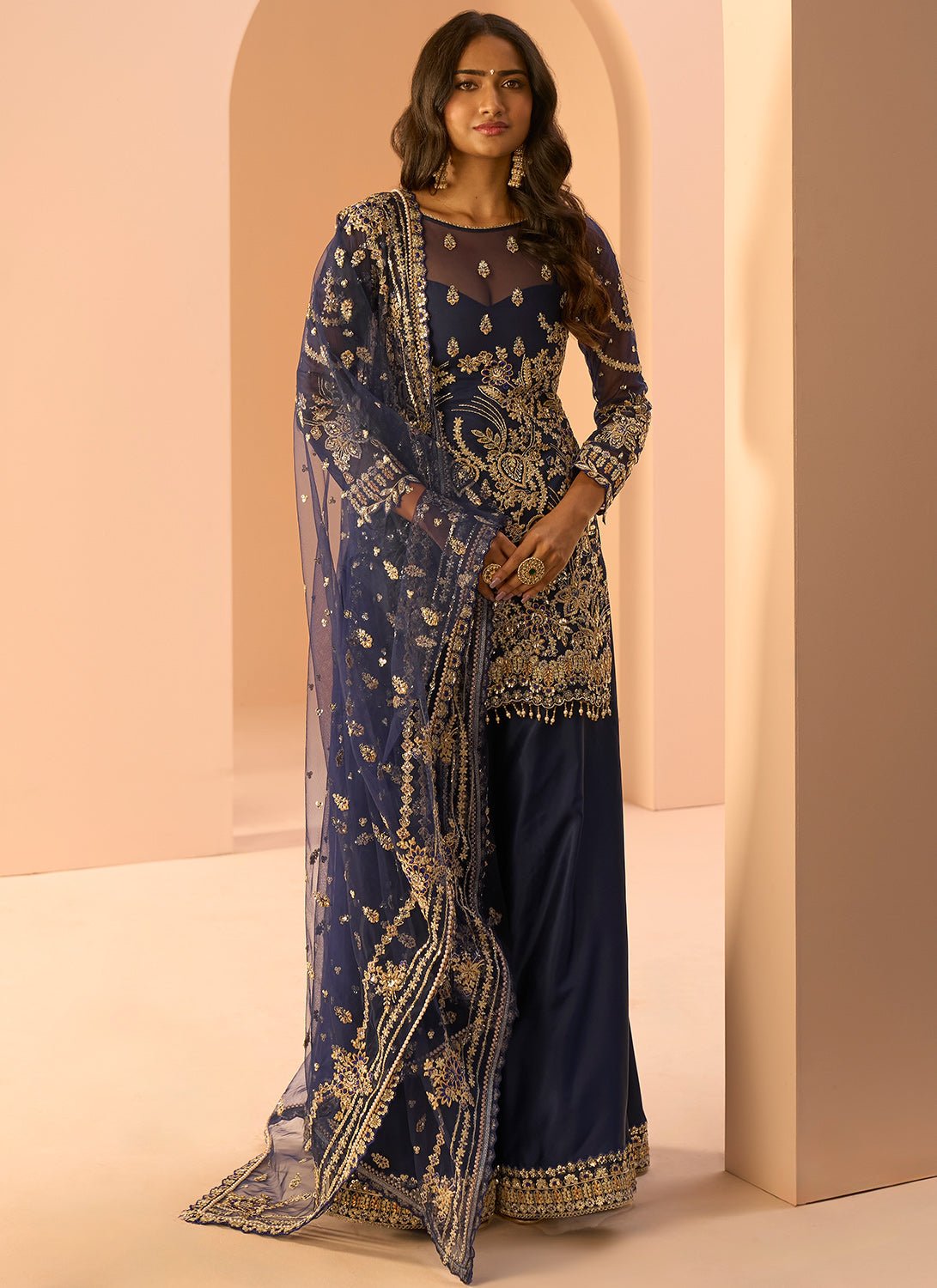 Blue Embroidered Sharara Suit - Lashkaraa