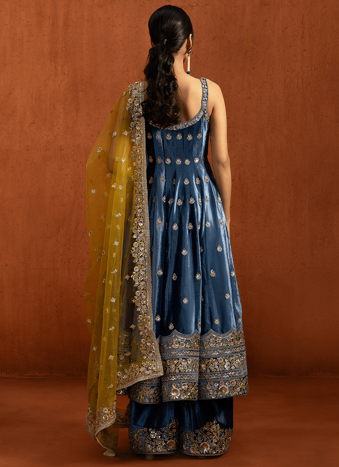 Blue Embroidered Velvet Anarkali - Lashkaraa