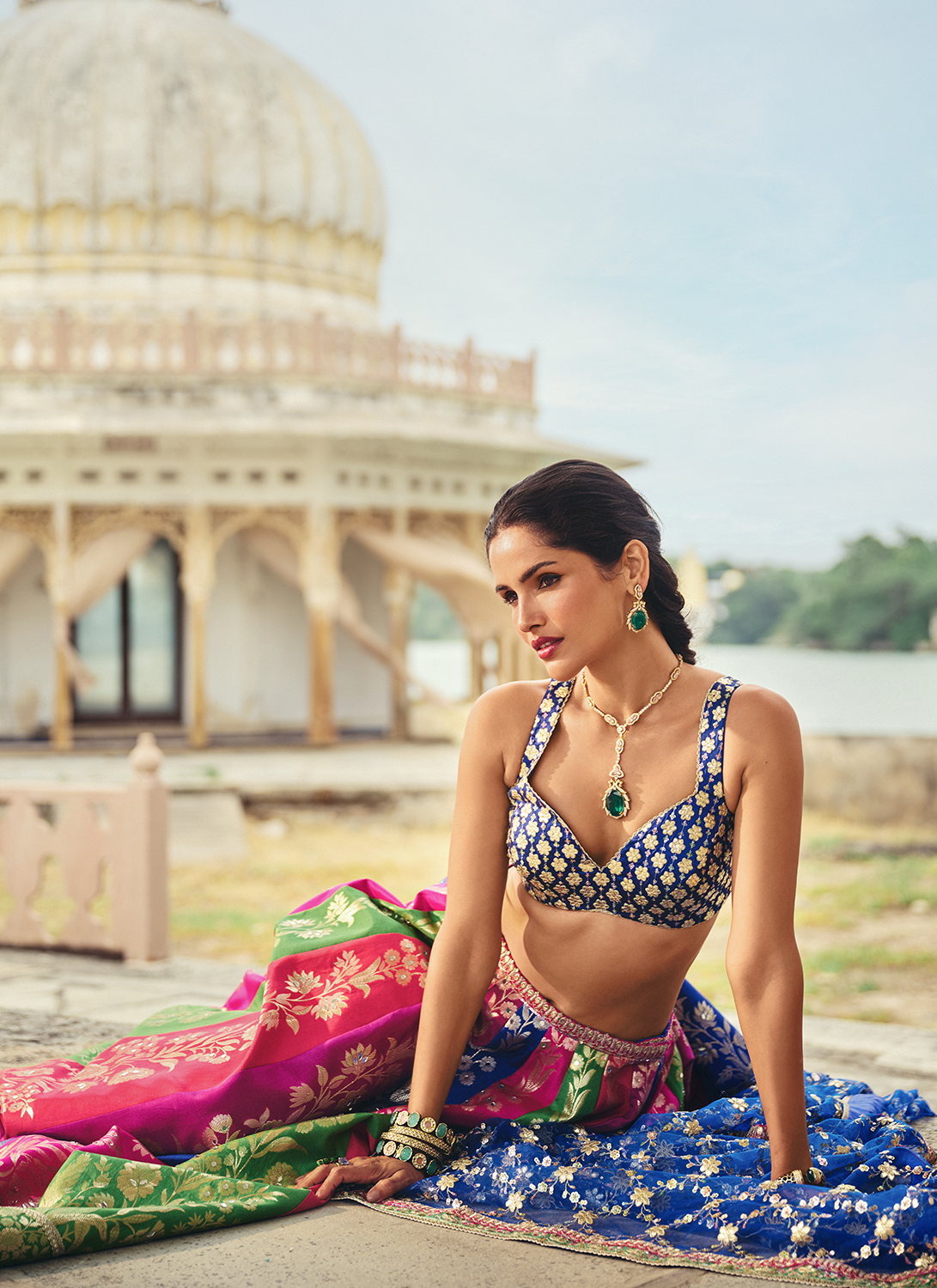 Blue Multicolor Embroidered Silk Lehenga - Lashkaraa