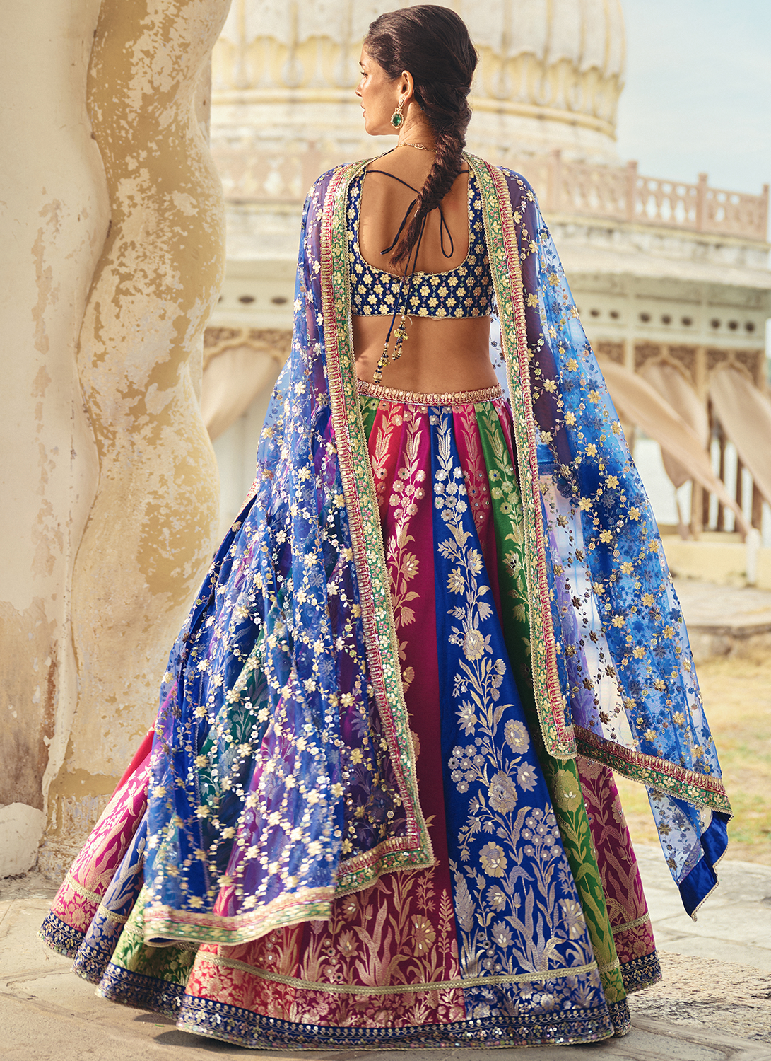Blue Multicolor Embroidered Silk Lehenga - Lashkaraa