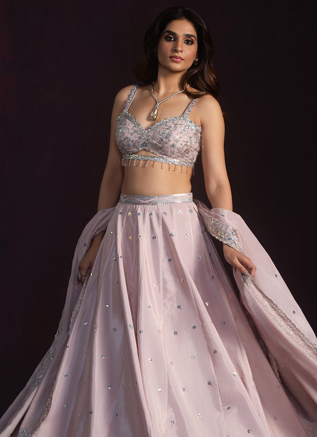 Blush Embroidered Crepe Lehenga - Lashkaraa