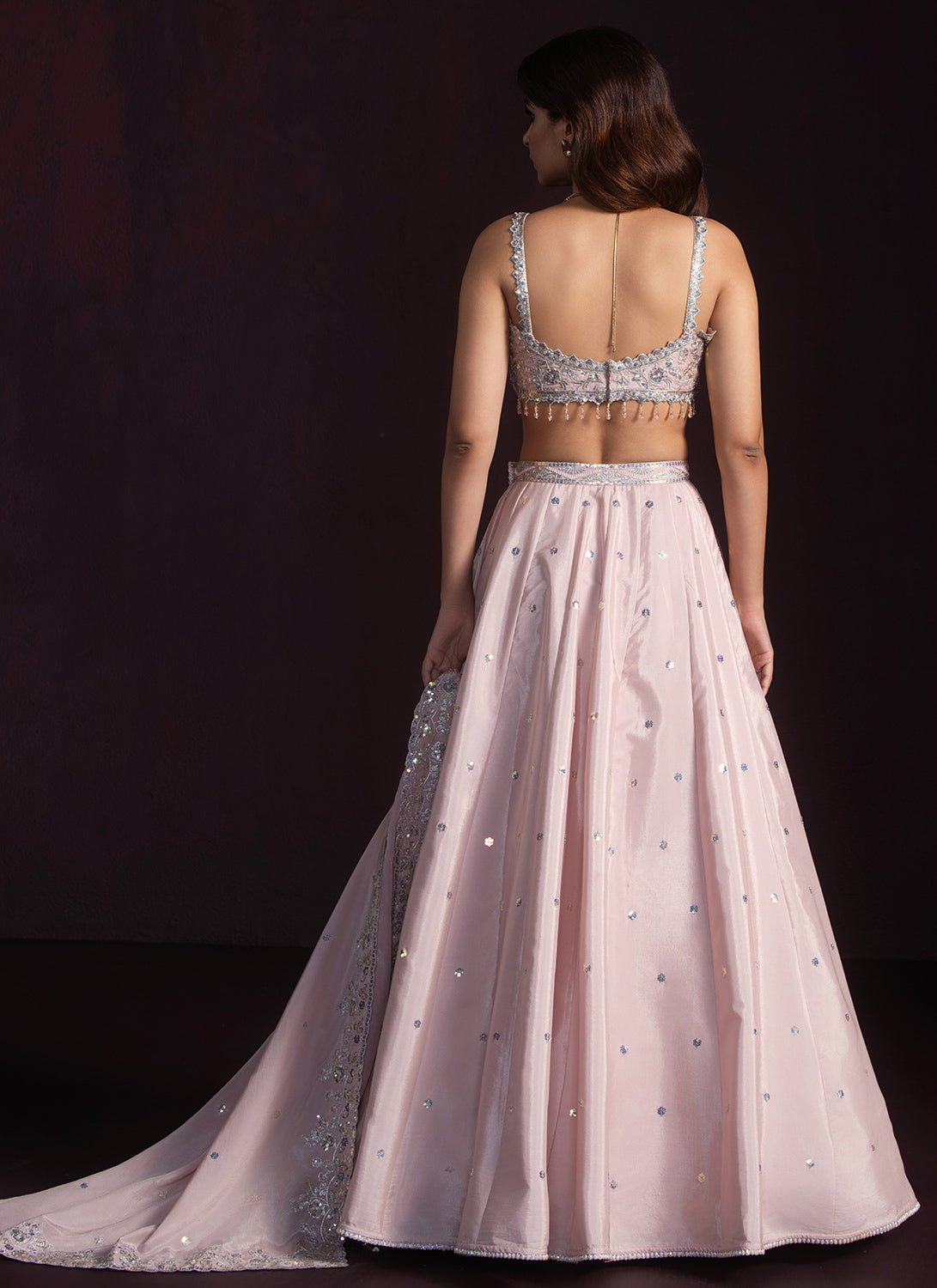 Blush Embroidered Crepe Lehenga - Lashkaraa