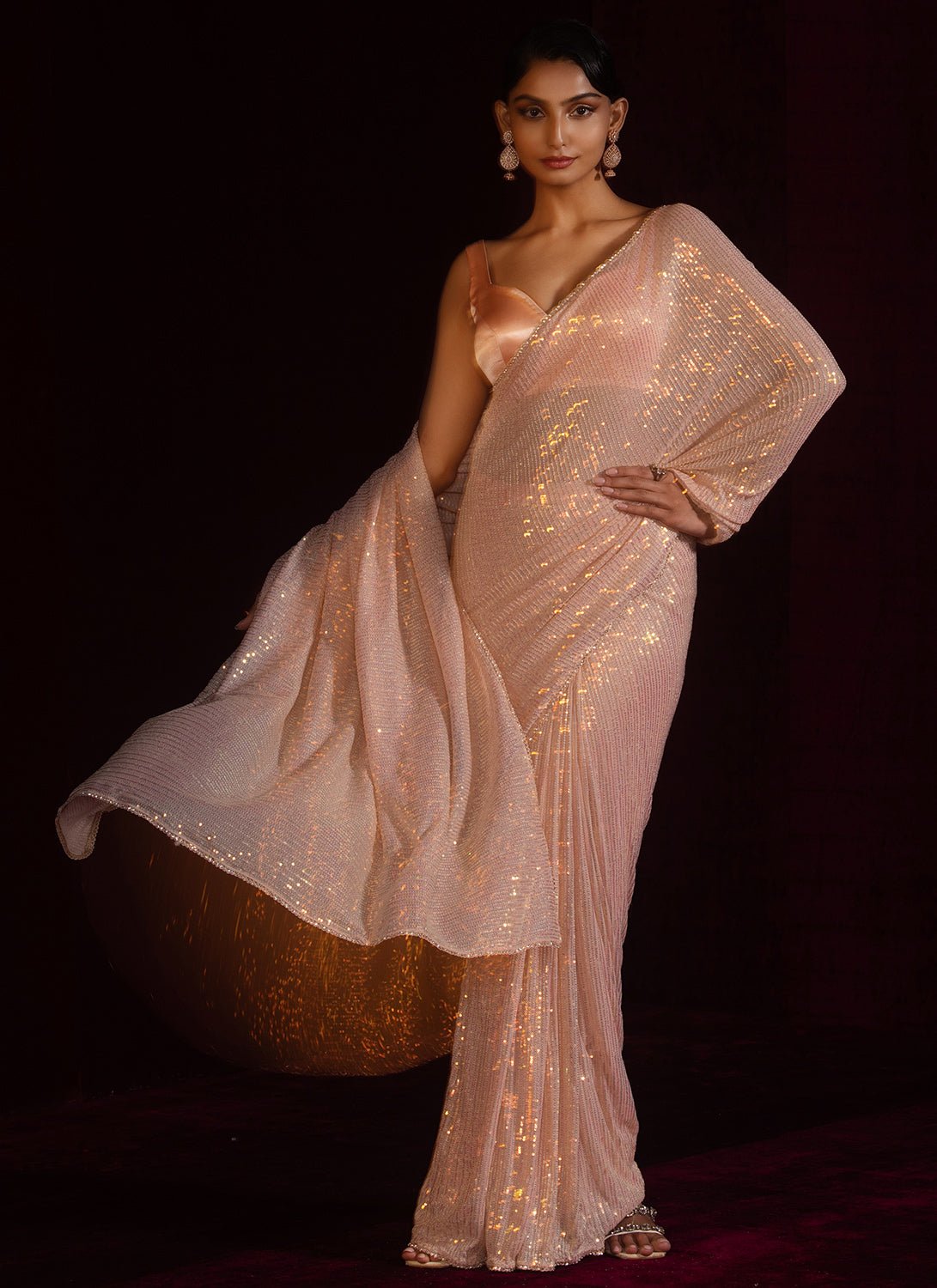 Blush Embroidered Net Saree - Lashkaraa