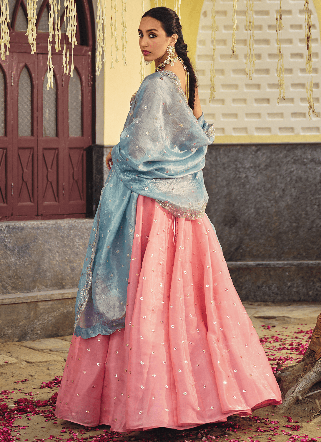 Blush Pink Embroidered Corset Style Lehenga - Lashkaraa