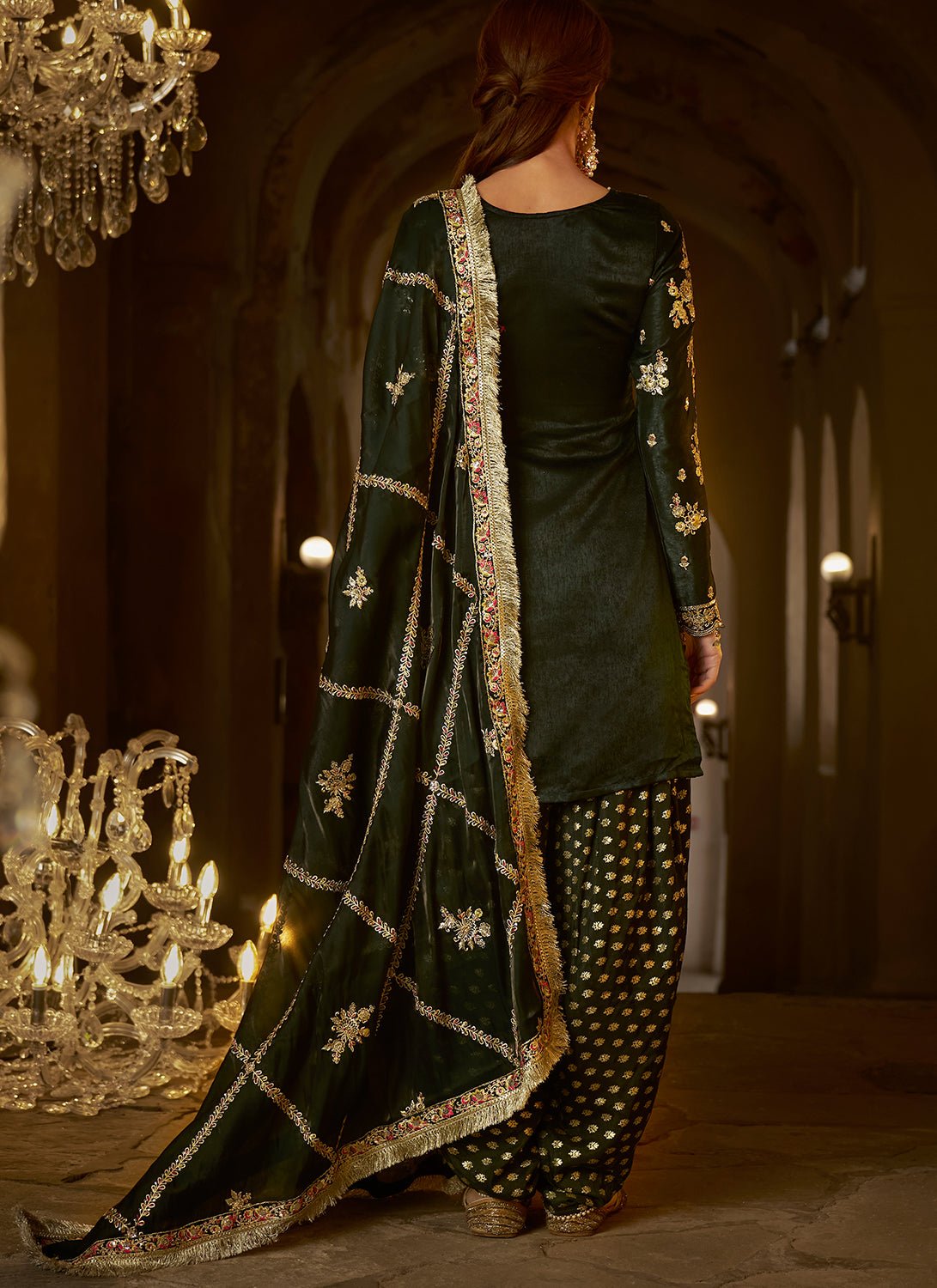 Bottle Green Embroidered Punjabi Suit - Lashkaraa