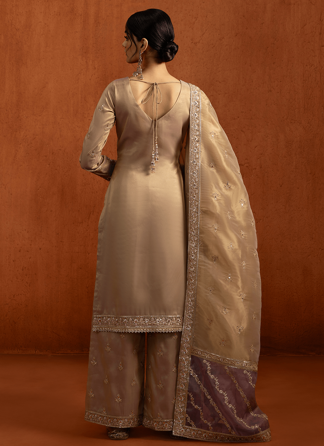 Champagne Gold Embroidered Silk Palazzo Suit - Lashkaraa