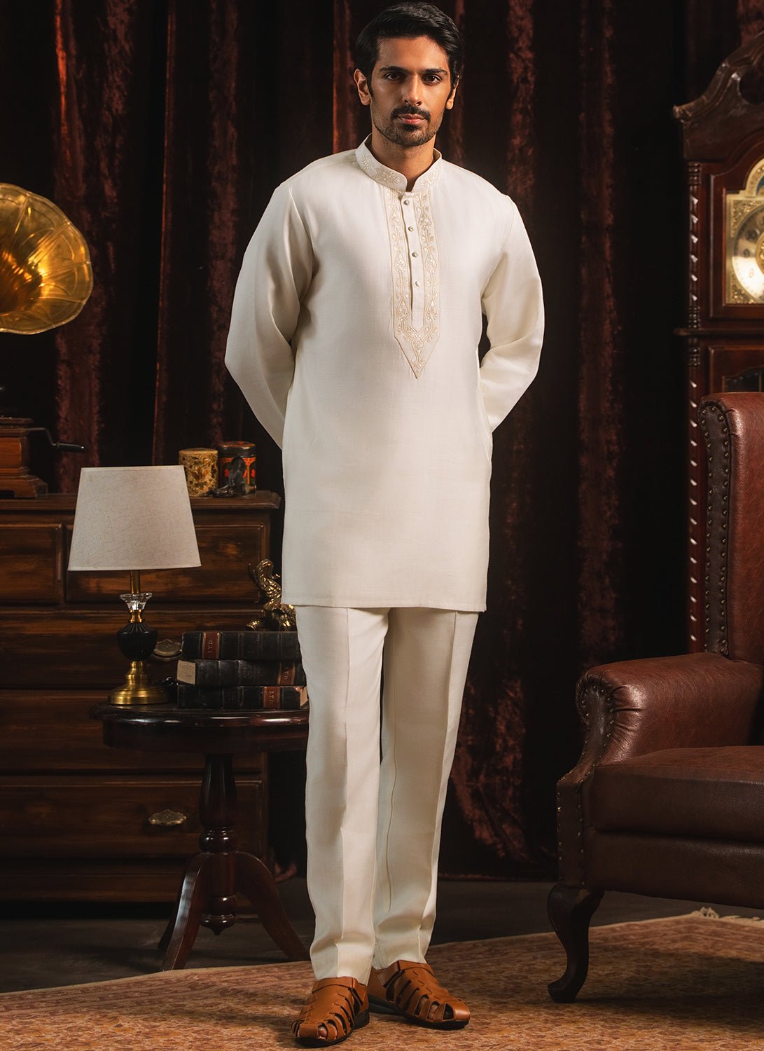 Cream Embroidered Kurta Set - Lashkaraa