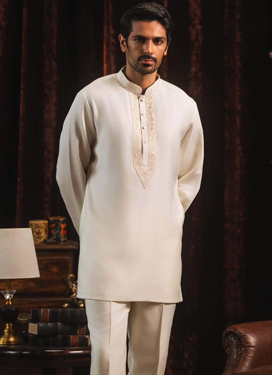 Cream Embroidered Kurta Set - Lashkaraa