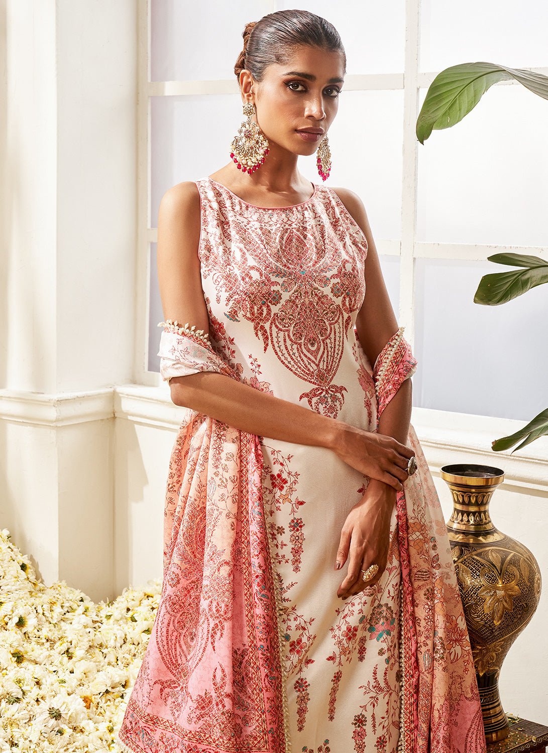 Cream Multicolor Floral Printed Sharara Suit - Lashkaraa