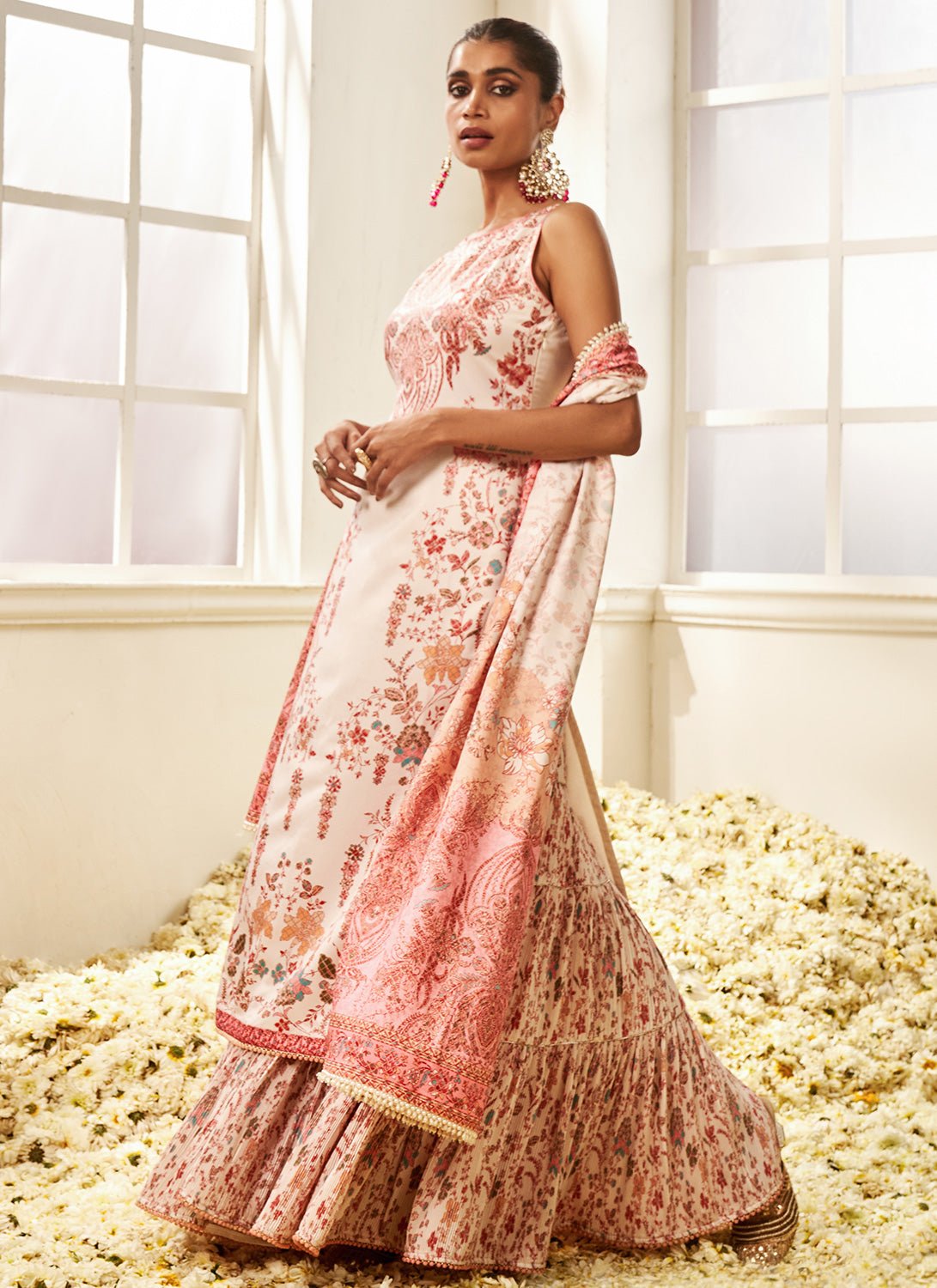 Cream Multicolor Floral Printed Sharara Suit - Lashkaraa