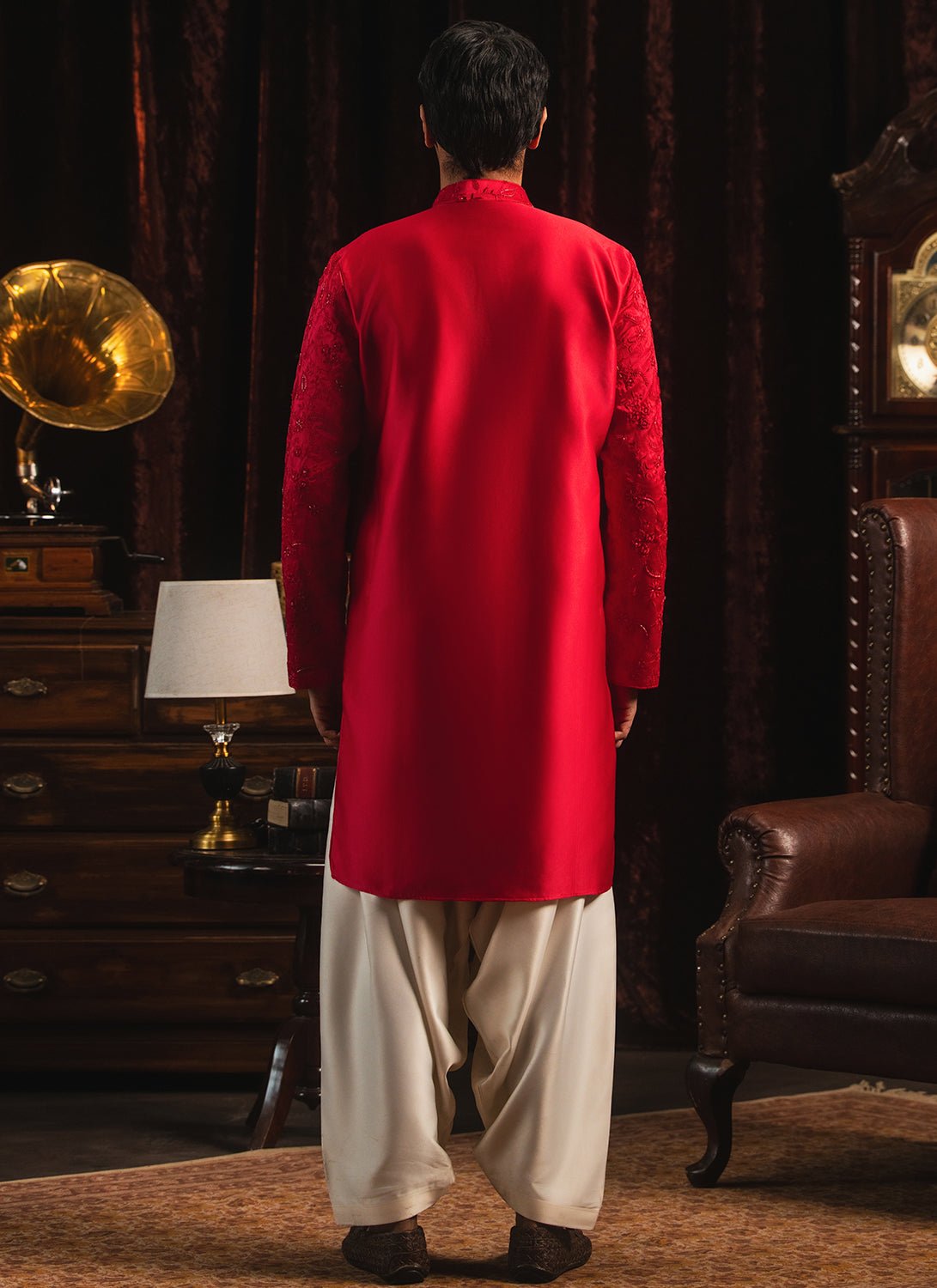 Crimson Embroidered Silk Kurta Set - Lashkaraa