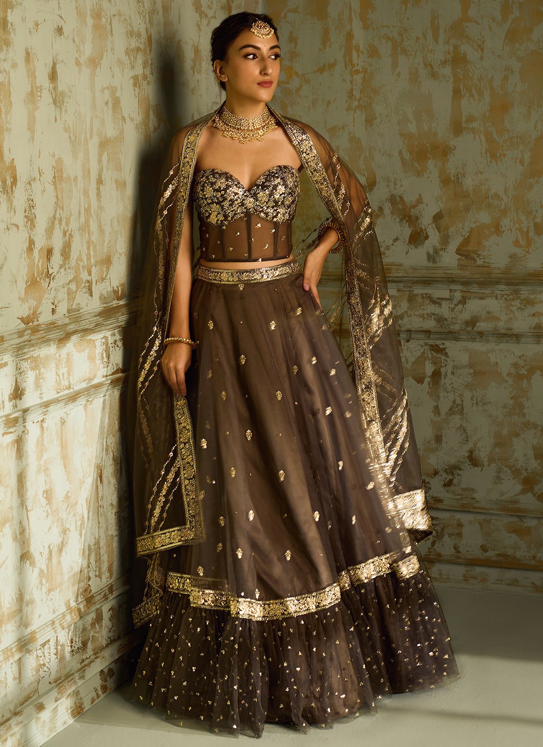 Dark Grey Embellished Corset Style Lehenga - Lashkaraa