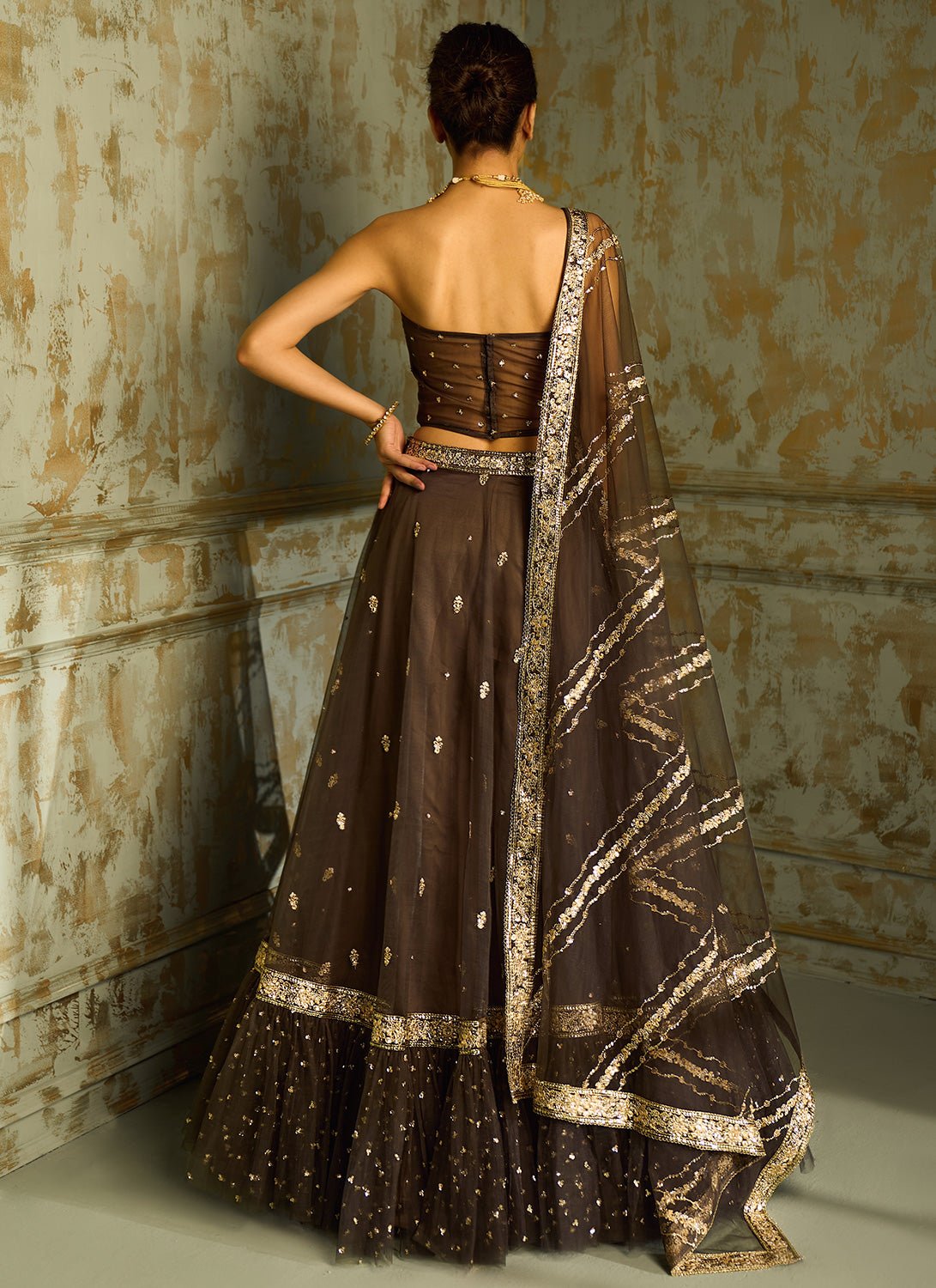 Dark Grey Embellished Corset Style Lehenga - Lashkaraa