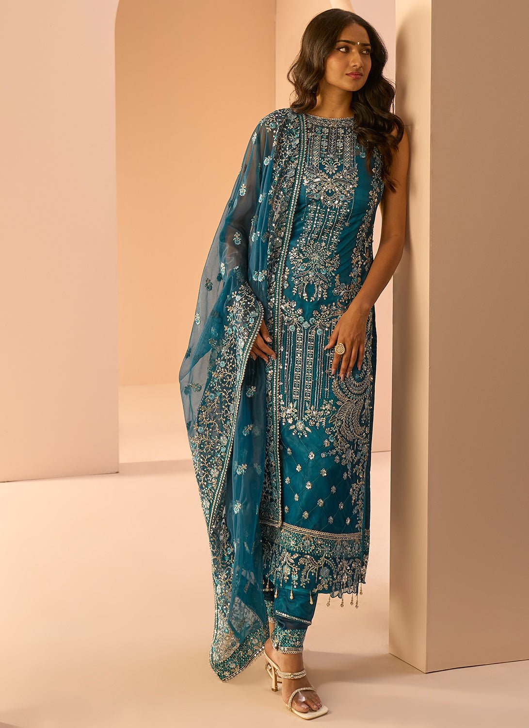 Dark Teal Embroidered Straight Suit - Lashkaraa